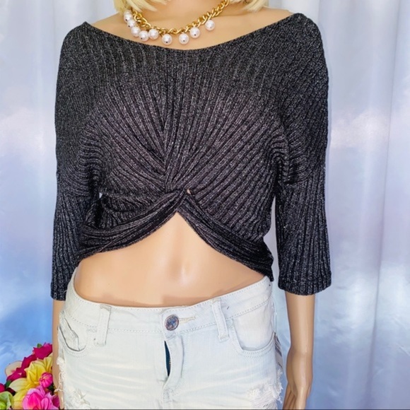 Shimmery ribbed twist front top - Picture 2 of 14